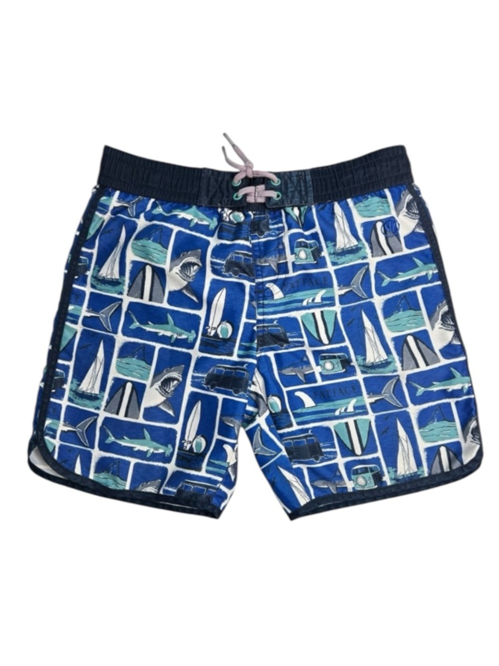 Fat Face Boy's Swim Trunks Bottoms Adjustable Tie Waist Blue Aqua Size 6 - 7 Yrs